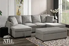 Sophia Double Storage Chaise Sectional in Gray Chenille with Ottoman - Click for more details