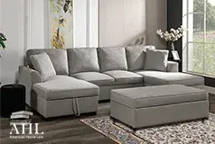 Sophia Double Storage Chaise Sectional in Grey Chenille with Ottoman  - Click for more details