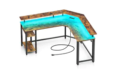L-Shaped Gaming Desk 47''with LED Lights, Power Outlets & Monitor Stan - Click for more details