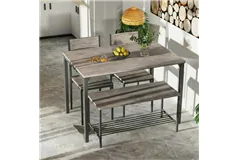 4pcs Dining Table Set Rustic Desk 2 Chairs & Bench w/ Storage  - Grey - Click for more details
