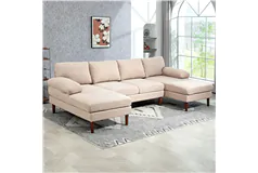 4-Seater Sofa with Wooden Accents - Beige - Click for more details