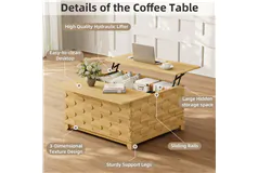 Lift Top Coffee Table Hydraulic 41.7' 3D Wood Storage Living Room - Click for more details