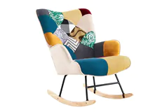 Boho Patchwork Rocking Chair, High-Density Foam, Solid Wood, 330 lb - Click for more details