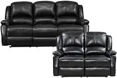 Lorraine Recliner Living Room Set Includes: Sofa & Loveseat Ebony Bonded Leather   - Click for more details