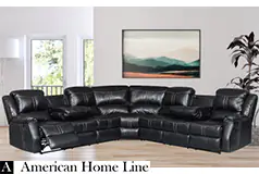 Lorraine Bel-Aire Leather 7-Seater Reclining Sectional in Ebony - Click for more details