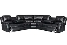 Lorraine Bonded Leather 7-Seater Reclining Sectional in Ebony - Click for more details