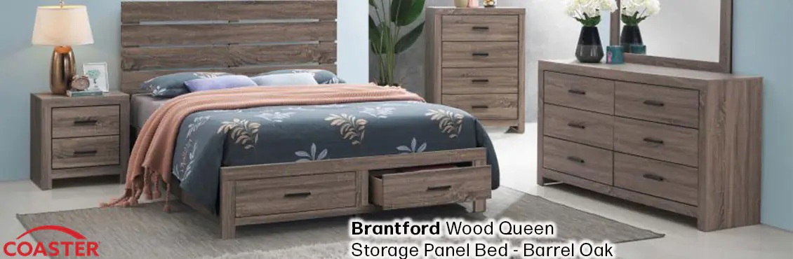 Brantford Wood Queen Storage Panel Bed - Barrel Oak