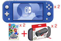 Nintendo Switch Lite Blue, Travel Case & Super Mario - Bundle of 2