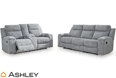 Buntington Reclining Sofa and Loveseat in Pewter