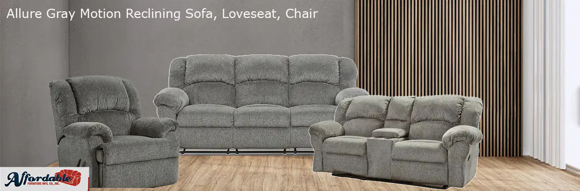 Allure Gray Motion Reclining Sofa, Loveseat and Chair  - Click for more details