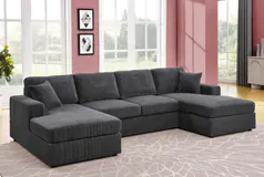 Modern Corduroy U-Shaped Sectional Sofa, Spacious, Cozy &amp; Easy Assembl - Click for more details