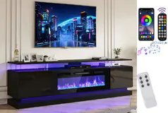 Modern 70&#39; TV Stand for TVs up to 80&#39; with Electric Fireplace &amp; Shelve - Click for more details