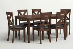 7-Piece Premium Rustic Dining Set with Faux Leather Cushioned Chairs - Click for more details