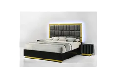 Vladivostok 4-Piece Queen Size Bed in Black with Gold Accent - Click for more details