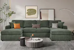 Modern Corduroy U-Shaped Sectional Sofa, Spacious, Cozy &amp; Easy Assembl - Click for more details