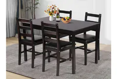 5-Pcs Dining Set with Solid Wood Legs &amp; Comfort PU cushion chairs - Click for more details