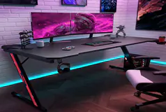 Spacious 55' Carbon Fiber Gaming Desk with Z-Frame, Cup Holder &amp; Headp - Click for more details