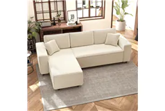 Corduroy L-Shaped Sectional Sofa with Pocket Spring, Cream White - Click for more details