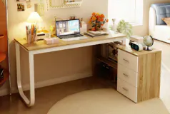 Reversible L-Shaped Desk with Storage Drawers &amp; Shelving - Oak/White - Click for more details