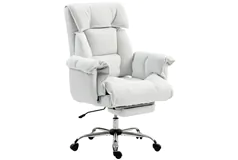 High Back Office Chair Reclining Desk Chair with Footrest, Cream White - Click for more details