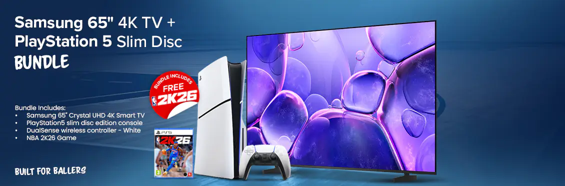 Samsung 65” UHD 4K Smart TV & PlayStation 5 Slim Disc Bundle with FREE NBA 2K26 Game  - Click for more details