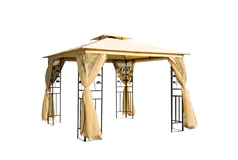 10' x 10' Metal Patio Gazebo with Netting & Tree Motifs - Click for more details