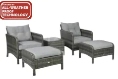 Premium 5-Piece Outdoor Wicker Conversation Set with Plush Cushions - Click for more details