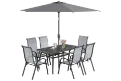 6-Seat Outdoor Dining Set, Tilting Umbrella, All-Weather Mesh Chairs - Click for more details