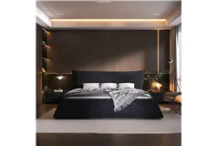 King Size Upholstered Platform Bed with Velvet Headboard, Black - Click for more details
