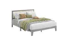 Queen Bed Frame with Headboard, Wooden Slats No Box Spring Needed,Gray - Click for more details