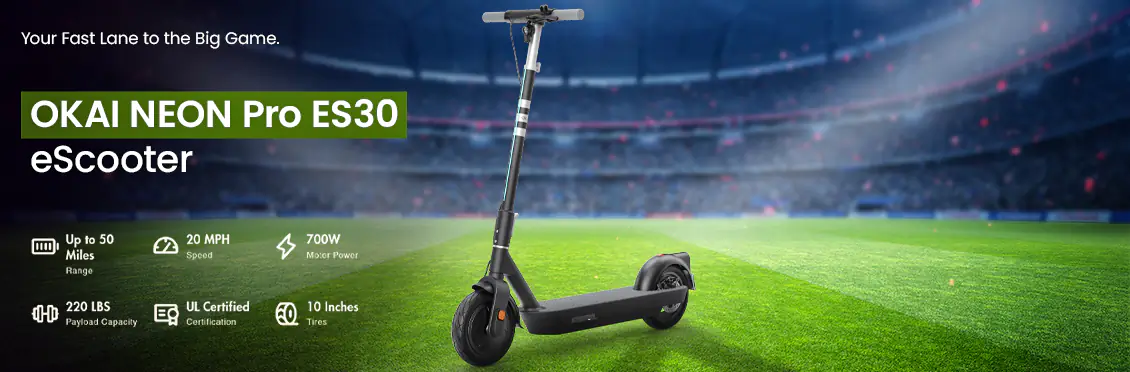 OKAI NEON Pro ES30 eScooter - 50 Mi Range, Smart LED Ride & 10” Tires  - Click for more details