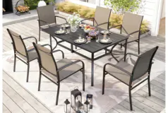 7 PCS Patio Dining Set, Arm Chairs, Umbrella Hole, Weather Resistant - Click for more details