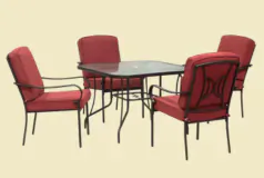 Stackable 5Pcs Patio Dining Set, Square Table, Cushions Included - Red - Click for more details