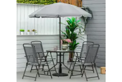 Patio Dining Set for 4, Umbrella Included, Folding Chairs, Glass Table - Click for more details