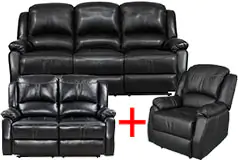 Lorraine Ebony Bonded Leather Recliner 3 Piece Living Room Set - S/L/C