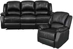 Lorraine Recliner Living Room Set Includes: Sofa &amp; Chair Ebony Bonded Leather - Click for more details
