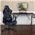 Black Gaming Desk with Cup Holder & Blue Reclining Gaming Chair