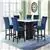 Adjara 7-Pieces Counter Height Set in Faux Marble and Blue Velvet