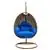 LeisureMod Beige Wicker Hanging Egg Swing Chair - Blue