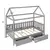 DreameroTwin Size House Bed with drawers, Fence-shaped Guardrail, Gray