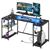 U-Shaped Gaming Desk with LED Lights,Outlets & Monitor Stand for Home