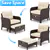 5-Piece Rattan Lounge Set with Cushioned Chairs, Ottomans & Glass Tabl