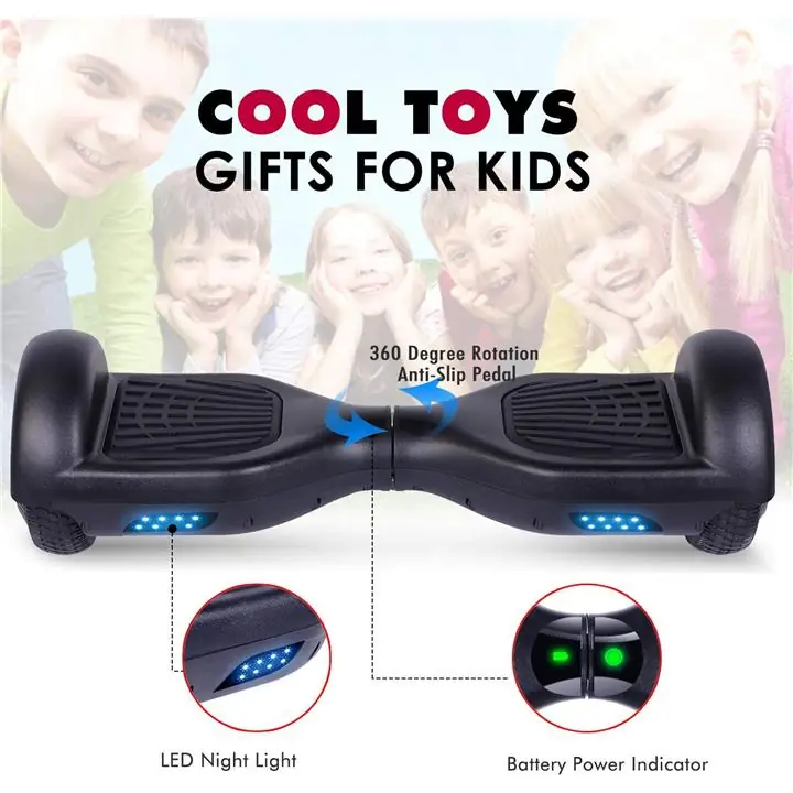 GlareWheel Hoverboard with Lights and Bluetooth Speaker Black