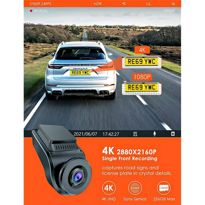 Vantrue S1 4K Dash Cam Built in GPS Speed, Front and Rear Dual 1080P D