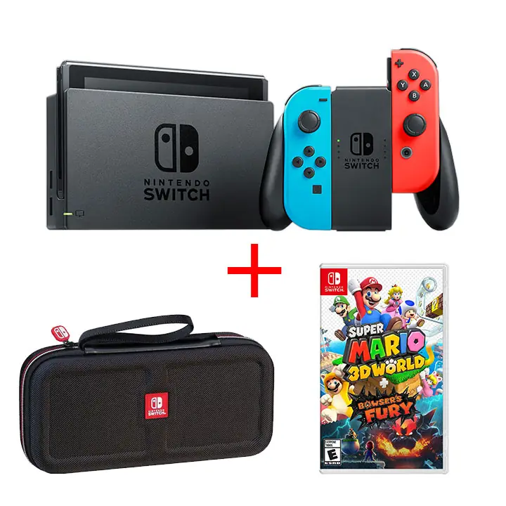 Nintendo Switch Red/Blue Console, Travel Case + Super Mario 3D World
