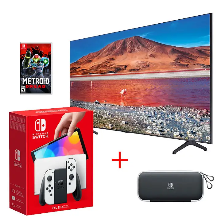 Samsung 65" UHD 4K Smart TV & Nintendo Switch White OLED Bundle