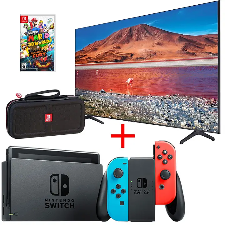 Samsung 65" UHD 4K Smart TV & Nintendo Switch Red/Blue Console Bundle