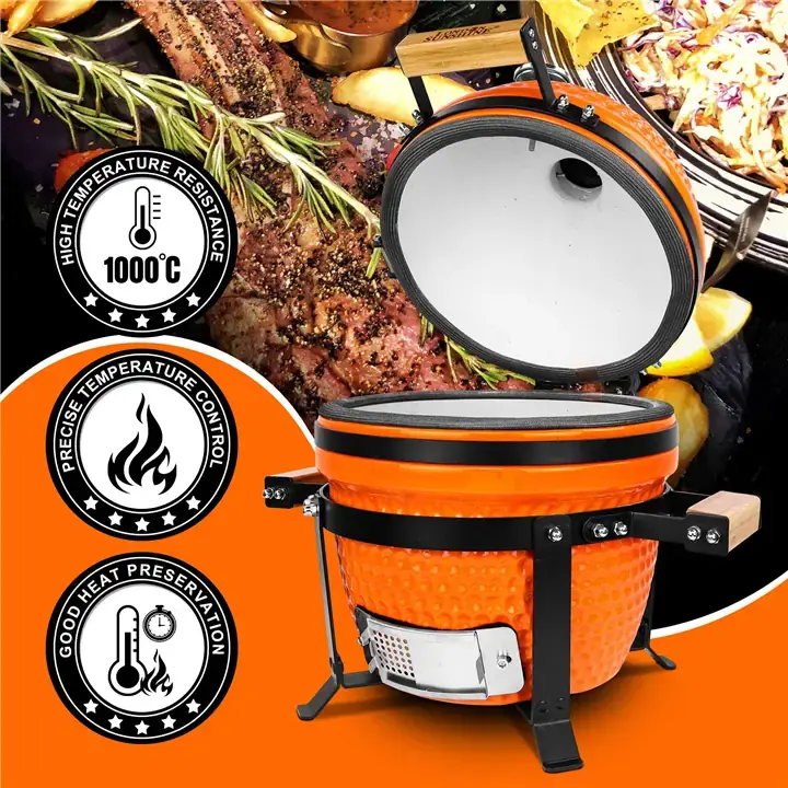 London Sunshine 13 inch Ceramic Kamado Charcoal BBQ Grill - Orange