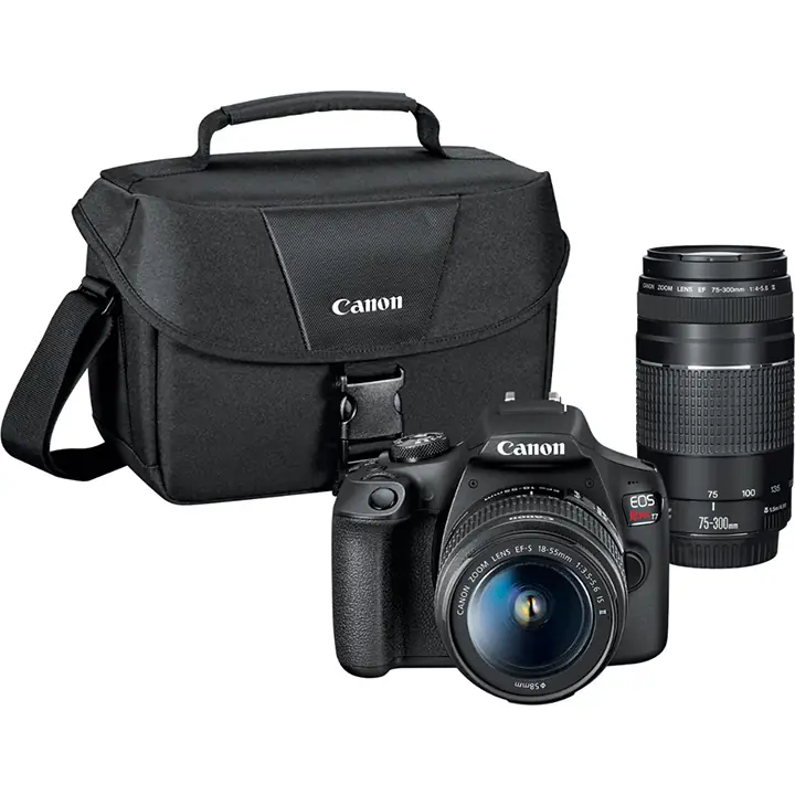Canon EOS Rebel T7 DSLR Video Two Lens Kit with EF-S 18-55mm and EF 75-300mm Lenses