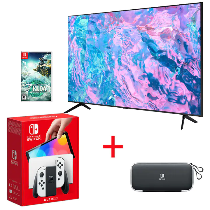 Samsung 65 CU7000 4K UHD Smart TV Nintendo Switch White OLED Bundle